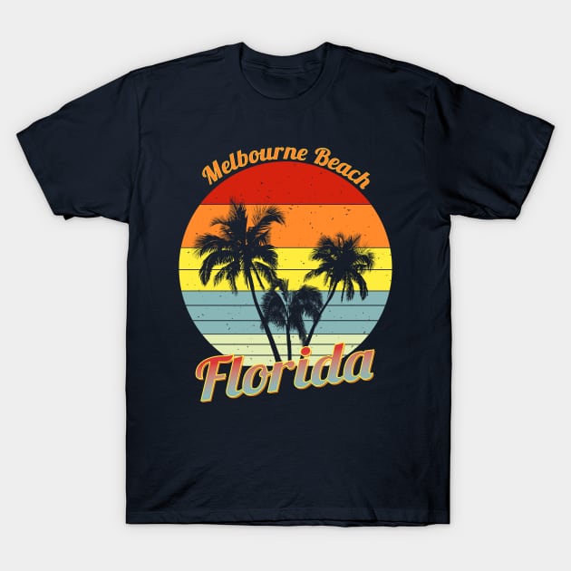 Melbourne Beach Florida Retro Tropical Palm Trees Vacation T-Shirt by macdonaldcreativestudios